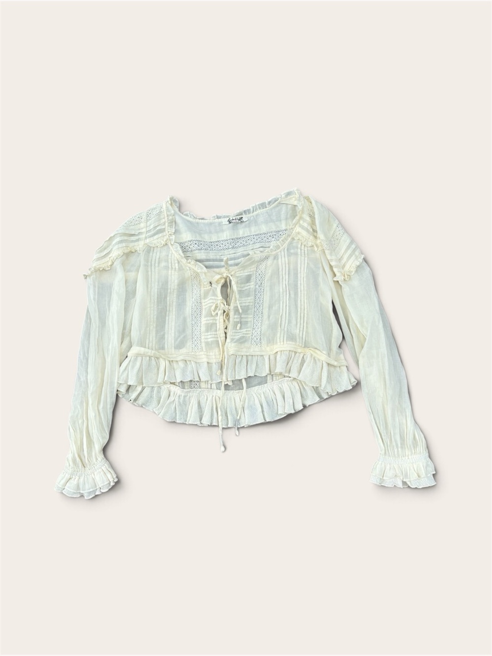 Free People Cropped Peasant Top Ruffle Detail Cream Boho